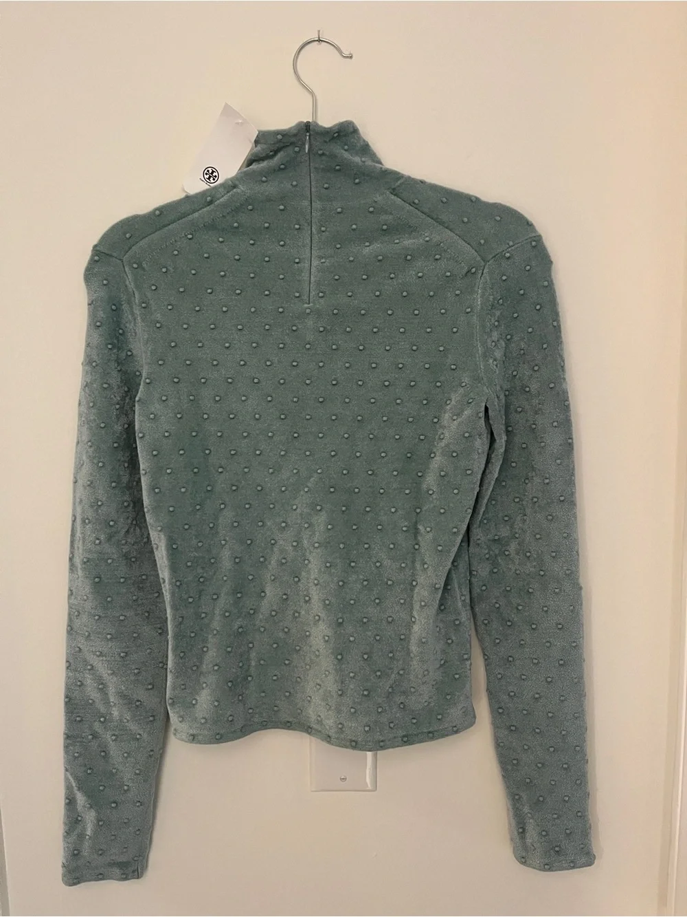 NWT Tory Burch Seafoam Green Textured Swiss Dot Mock Neck Top [SIZE XS]